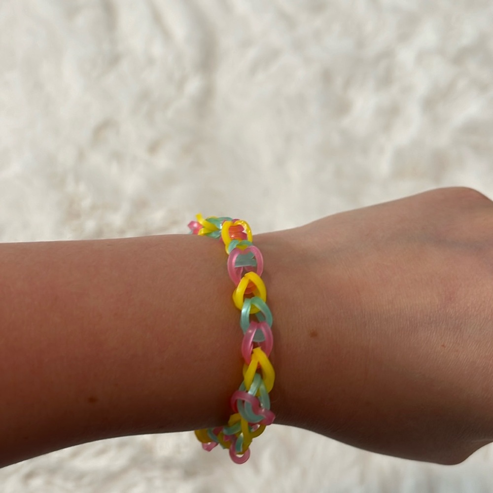 Blue, Pink, Yellow, Rainbow Loom Bracelet